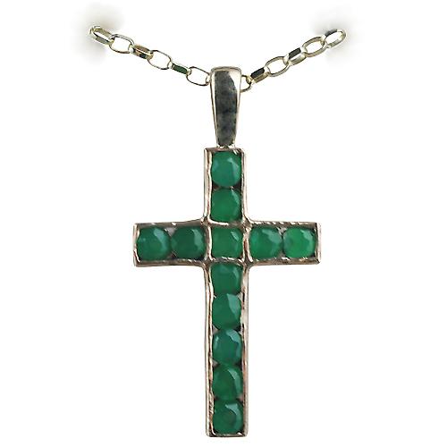 9ct Gold 25x16mm Apostle's Cross set with 12 Green Agate with a belcher Chain 18 inches