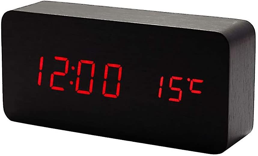 Wooden Digital Clock - Multifunction Led Alarm Clock With Time / Date / Temperature Displa