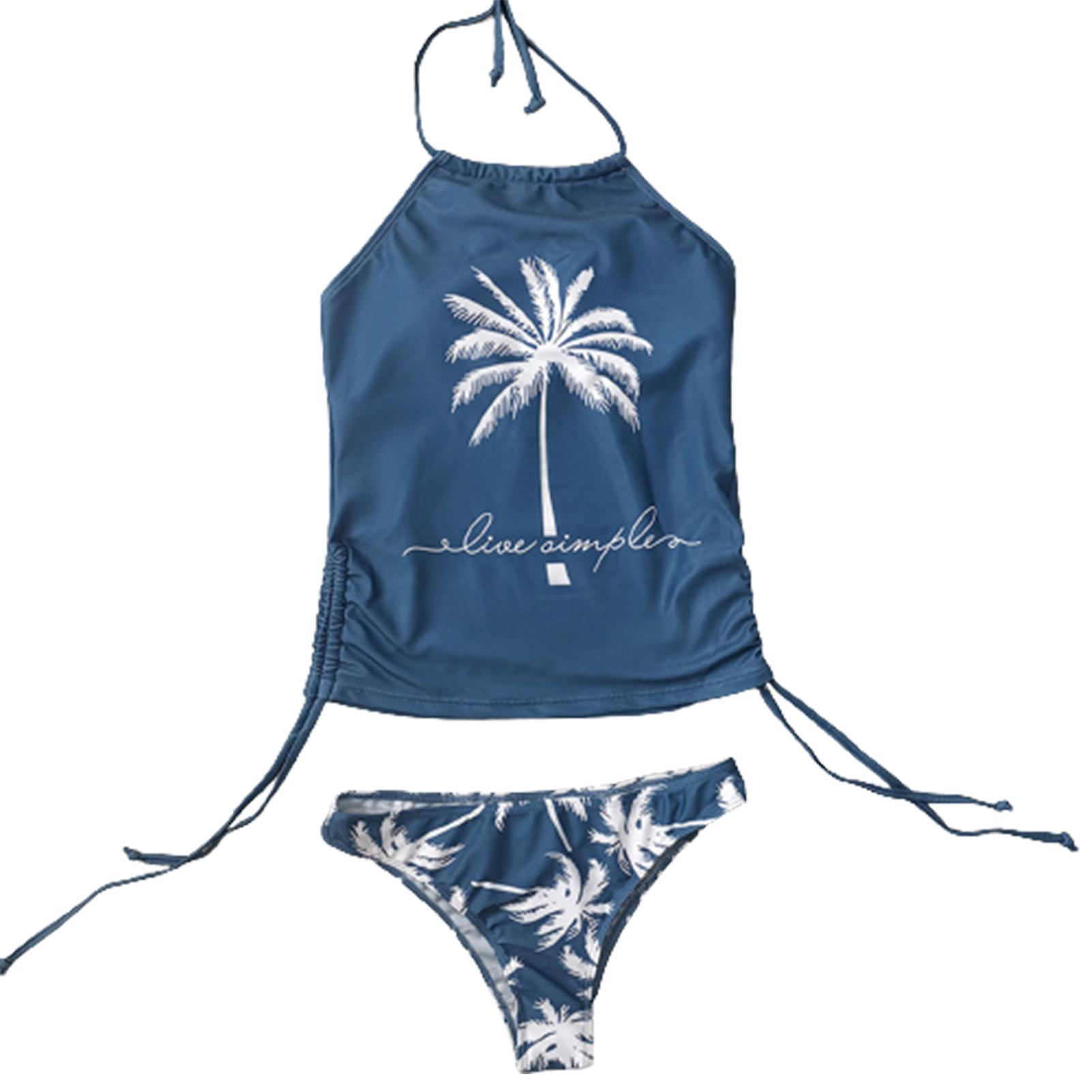 Women\'s Simple Tankini Set With Unique Coconut Tree Pattern Design For Private Beach Pool Party