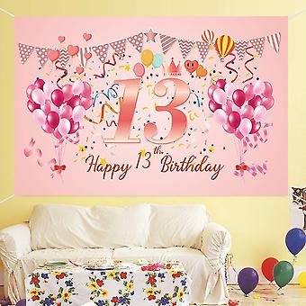 Avezano Hot Pink 13th Birthday Backdrop - 70.8"x43.3" Teen Girl Party Banner With Rope, Photography Background