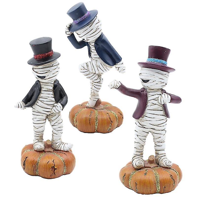 3 Pcs Halloween Mummy Decor Dancing Figurine Sculpture Resin Pumpkin Mummy Festival Ghost Decoration Halloween Craft Props