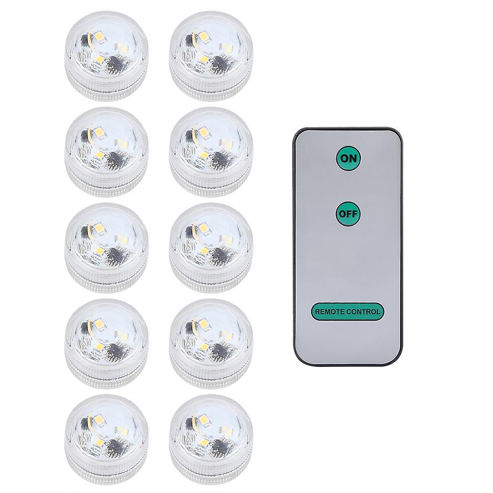 10pcs/ Set Round Waterproof LED Candle Light Submersible Remote Control(Warm White)
