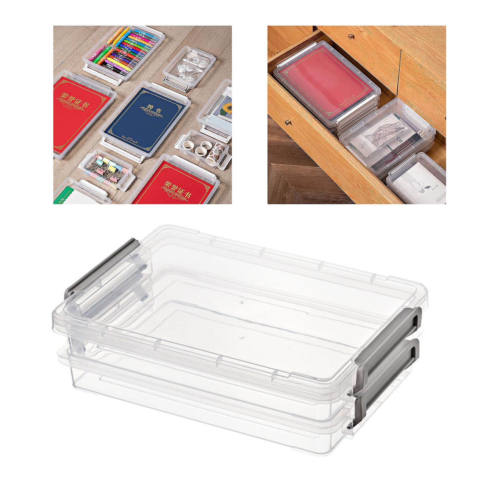 2pcs Plastic Portable File Box Stackable Dustproof Protective Clear A4 Document Case for Document Photo Book Collection Grey
