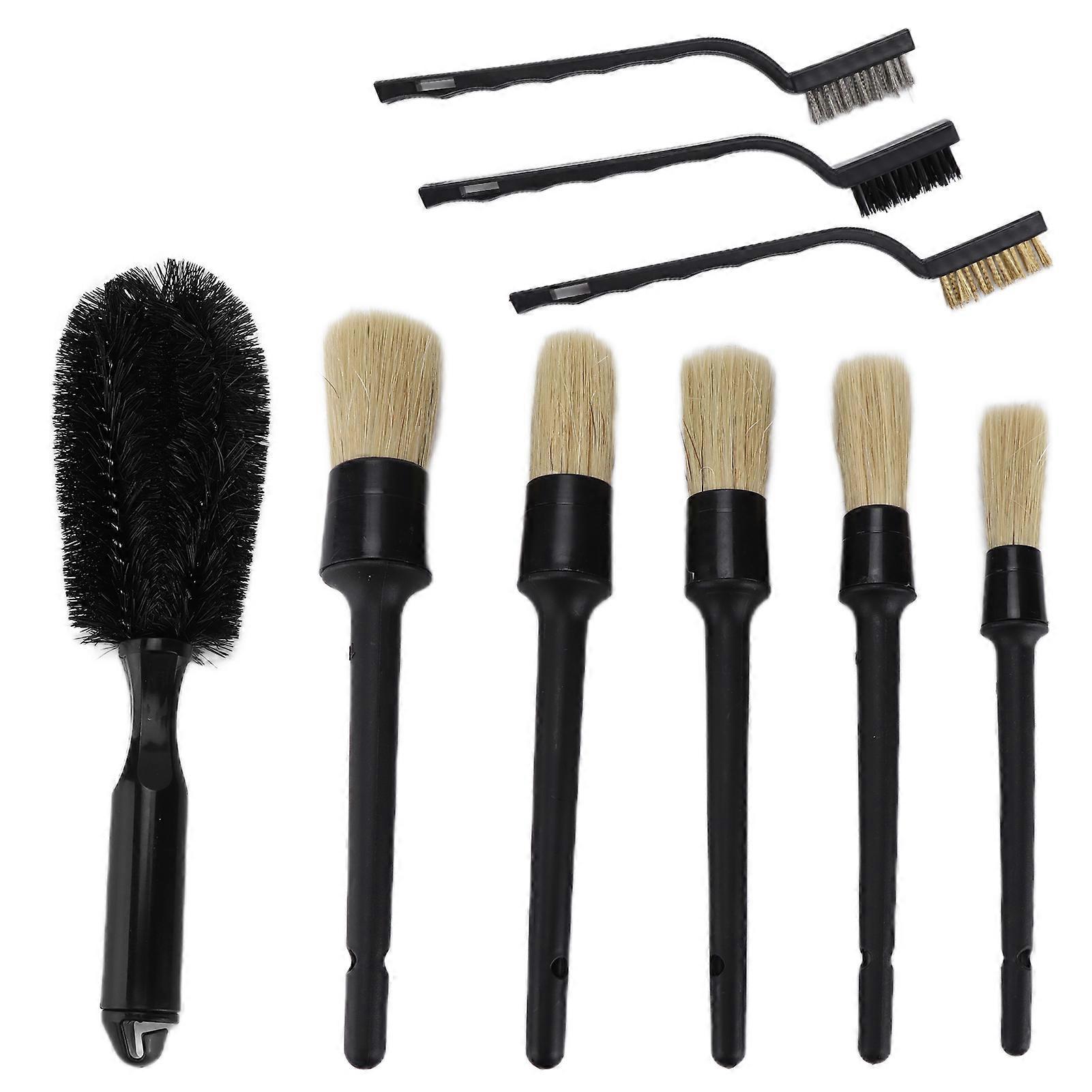 Car detailing brushes kit 9pcs for interior exterior cleaning