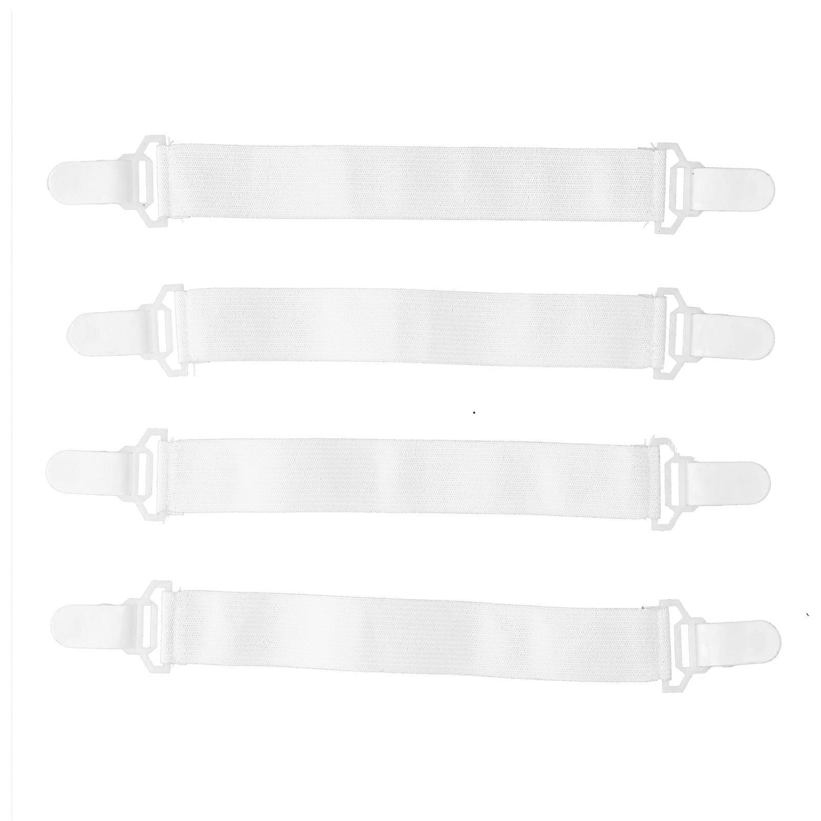 4PCS Bed Sheet Grippers Adjustable Elastic Straps with Fixing Clips Holder for Mattress Fasteners Bed Linen Secure White
