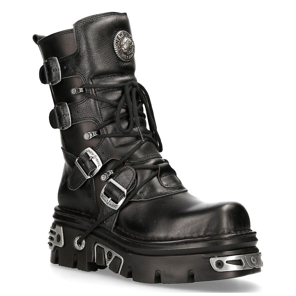 New Rock 373-S4 Stivali Mid Calf in Pelle Nera Nero EU39