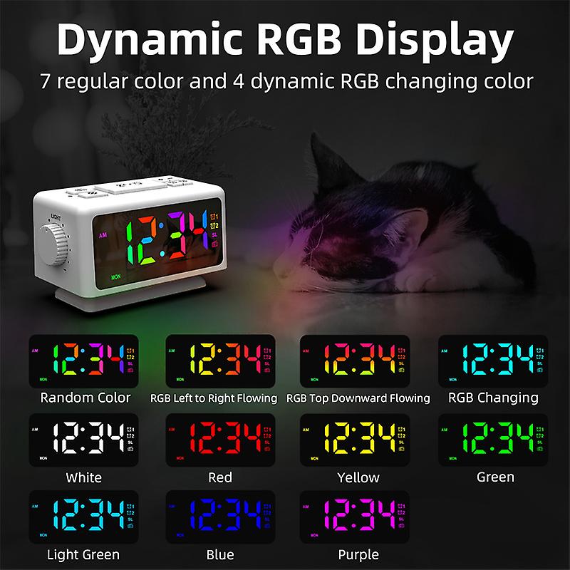 RGB Digital Alarm Clock Radio,RGB Colorful LED Display Electronic Clock Desk Clock