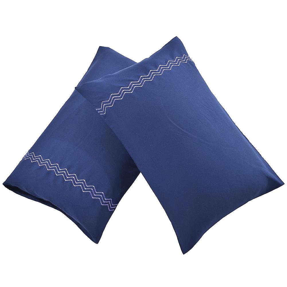 2pcs Polyester Breathable Dustproof Pillowcase Pillow Case  (Dark Blue King)
