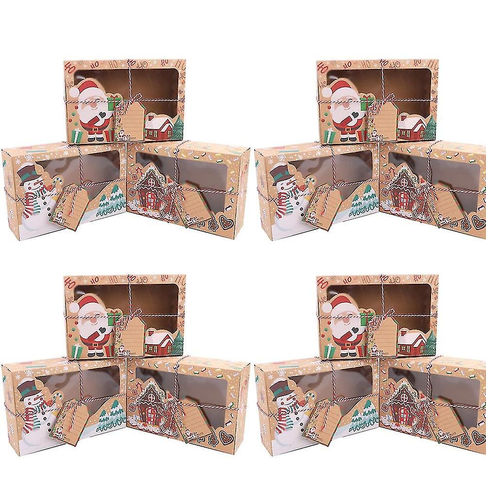 A set of 12 Christmas cookie boxes with transparent paper windows, Christmas candy boxes for Christm