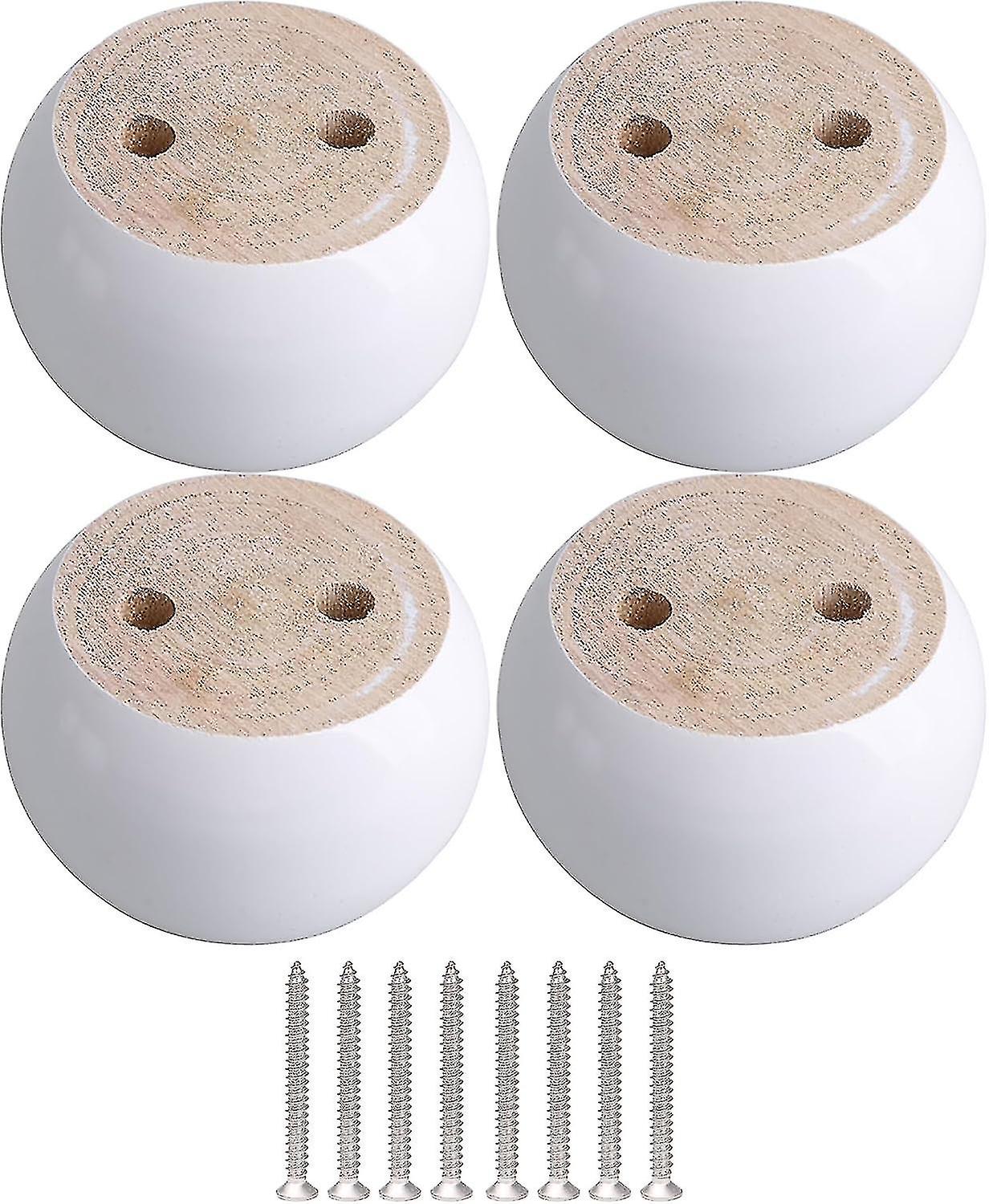 Set of 4 white eucalyptus wood round furniture legs 8 x 8 x 5 cm Can support a weight of about 100 k
