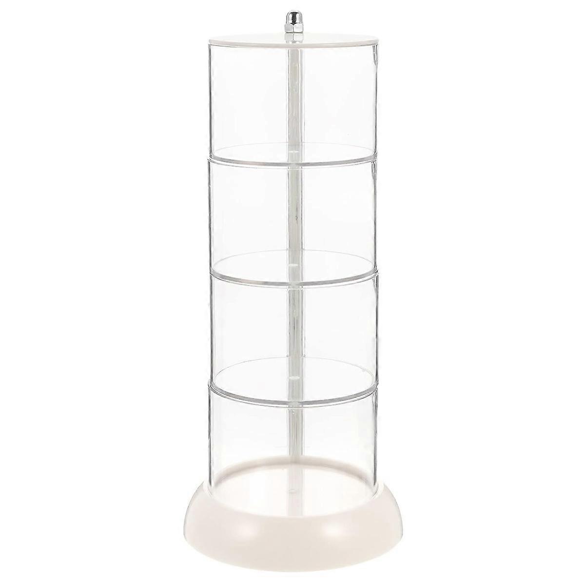 Multi Layer Powder Puff Organizer Breathable Dustproof Earring Rotatable Container for Home ,4 Tiers ,White