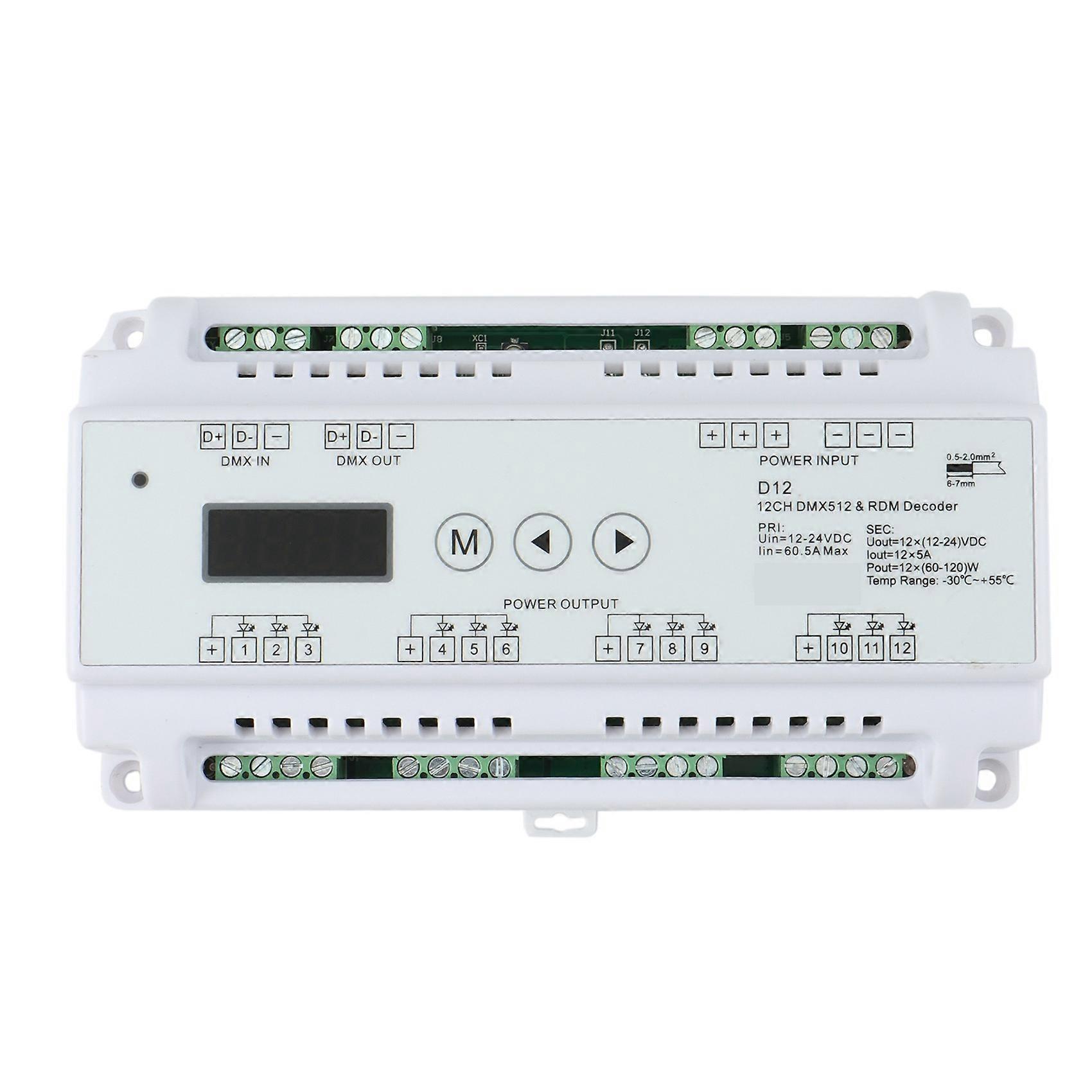 DC5V-36V Input 12 Channels CV DMX512 Decoder,5Ax12CH Output with Display for Setting DMX Address fo