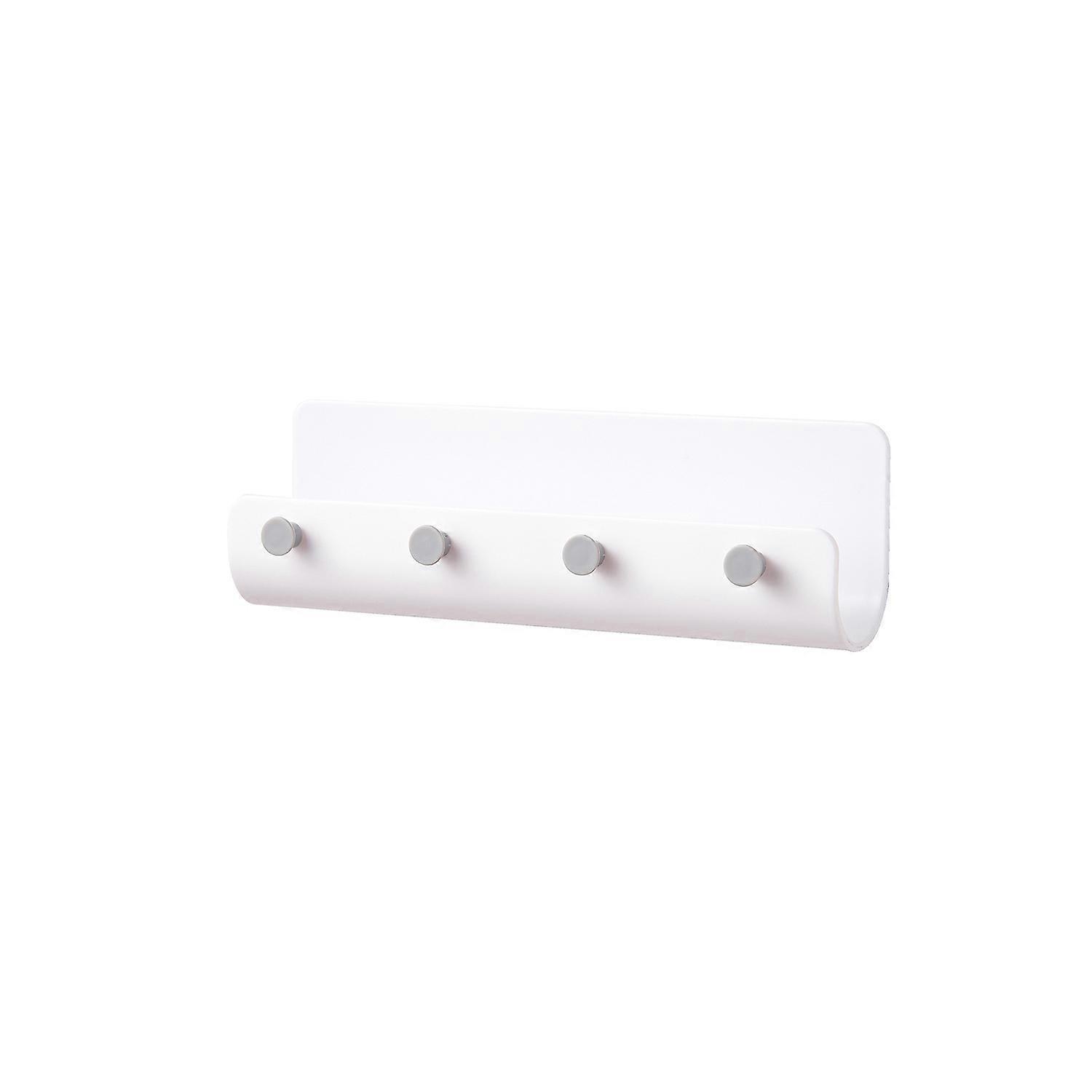 Versatile Mail Wall Rack with 4 Key Hooks, Adhesive Letter Sorter Storage Shelf and Key Hanger for Kitchen, Home, Office Entryway, Porch (White)21.8*