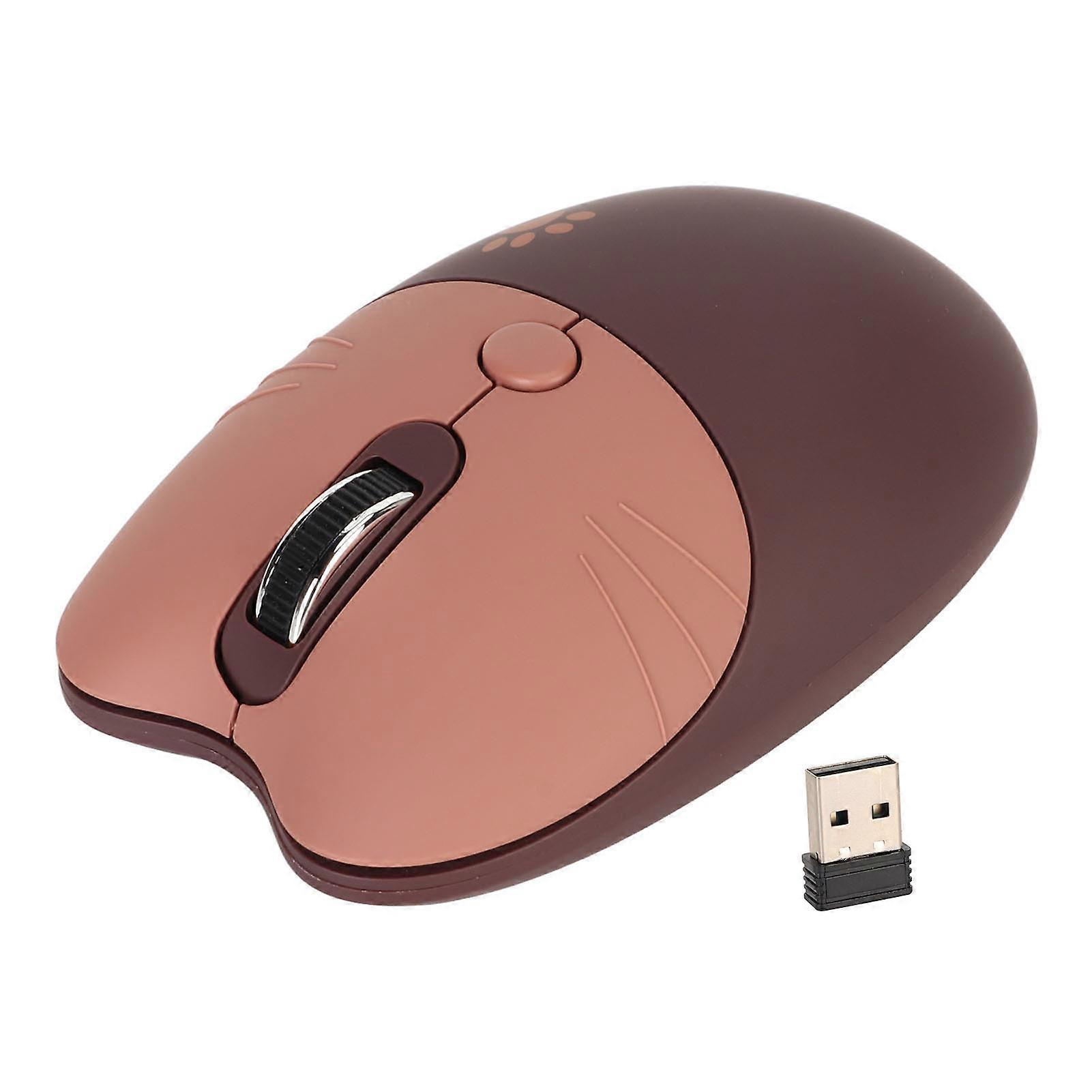 2.4G Cat Wireless Mouse Mute USB Receiver Cute Portable 3 Levels DPI Mouse for M3 Laptop Computor Brown