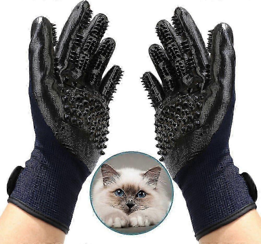 Pet Grooming Gloves - Improved Five Finger Design Rubber Glove Gentle De-Shedding Brushes