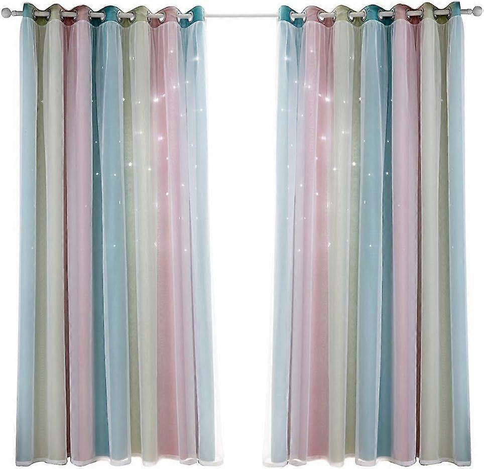Star Panel Stars Curtains for, Rainbow Full of Colors Double Layer Star Gradient