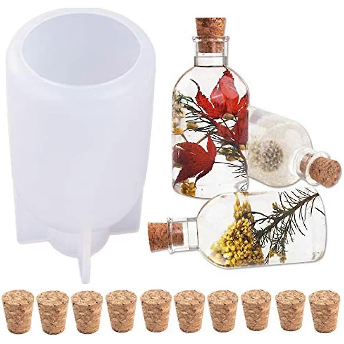 Lamp Shade Resin Mold with 10PCS Wooden Stoppers Creative Bottle Shape Silicone Molds for Epoxy Resin Casting Candle Soap Making Flower Specimen Home 