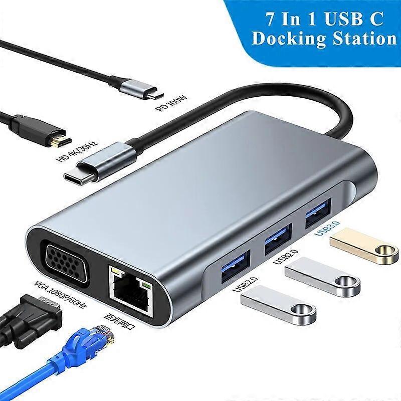 Multiple Ports 7 IN 1 USB C Docking Station Hub Type C To HDMI 2.0 100M RJ45 VGA USB 3.0 PD 100W Adapter For Laptop Accessories