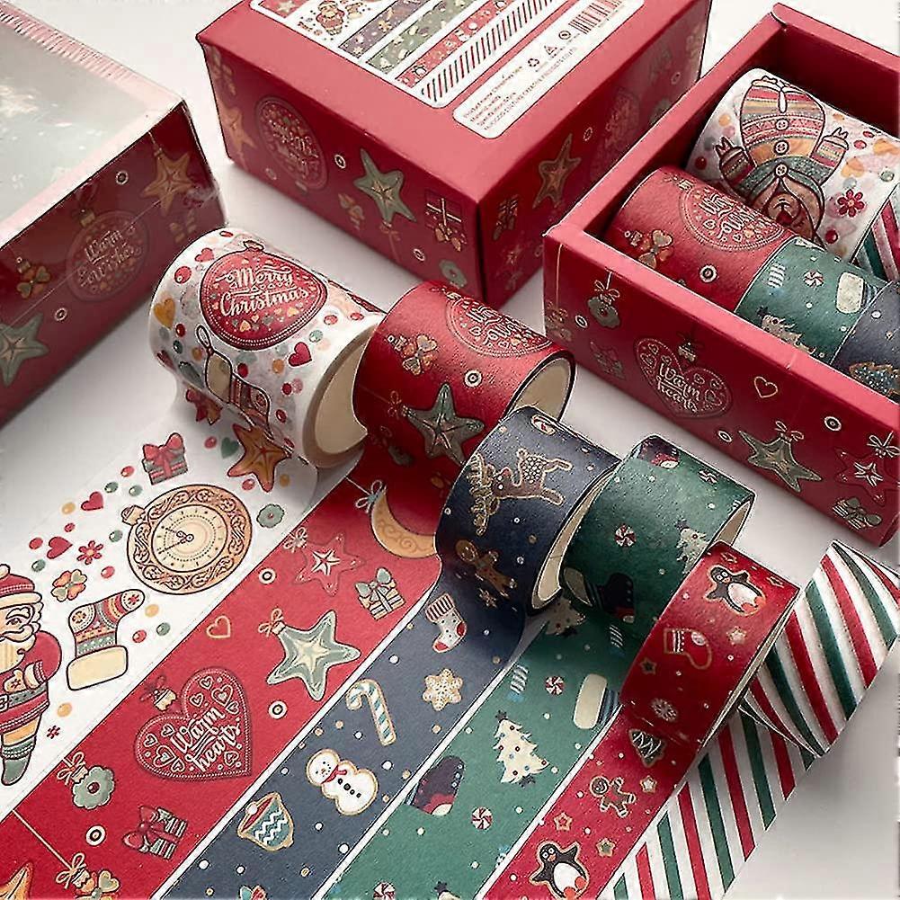 6 rolls with 4 sizes christmas washi tape set, masking tape decorative holiday tape for xmas wall tree diy, scrapbooking, bullet journal, calendar and