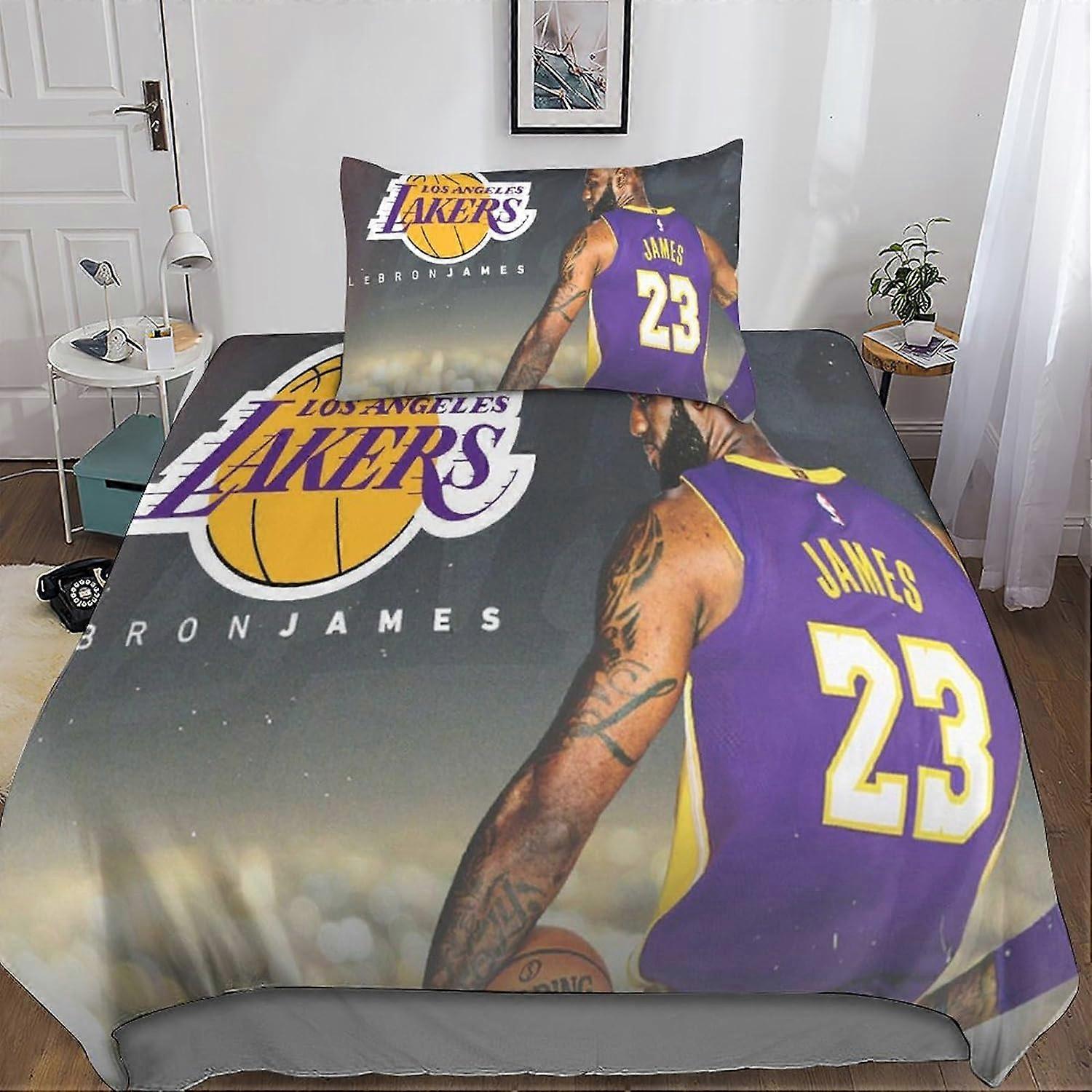 Lebron James Sets Dekbedovertrek Kussenslopen 3D Microvezel LBJ NBA Beddengoed Set Beddengoed met Ritssluiting 2 Stuks Enkel