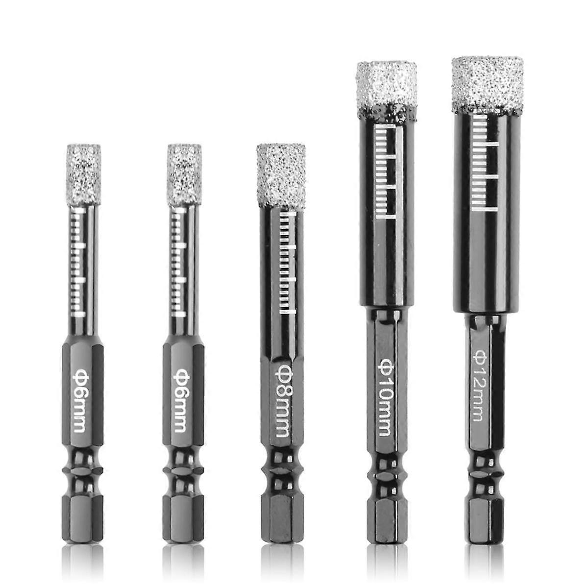 Diamond Drill Bits, 5-Pack Dry Diamond Core Drill Bit Set for Ceramic,,Tile,Glass,Marble,Brick,Size