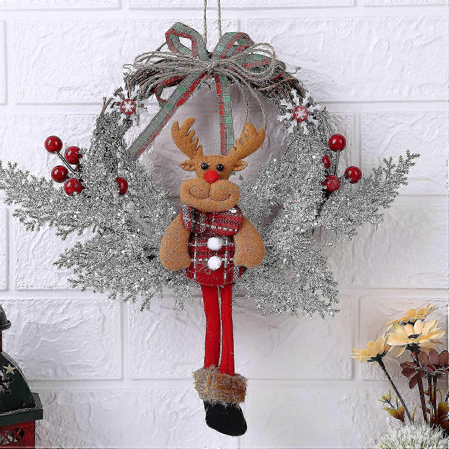 Christmas Decorative Door Wreath, 35 Cm Christmas Wreath Elk, Santa Reindeer Snowman Welcome Sign Rattan Garlands Wreath Decorations (d-4-0)