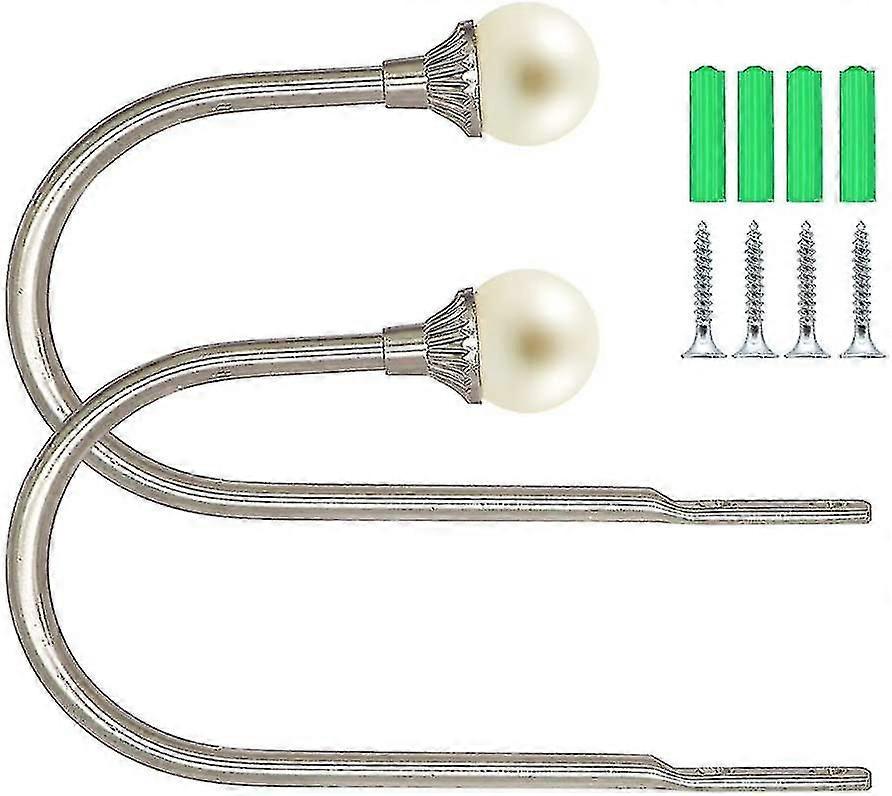 2pcs Curtain Hooks With False Pearl Decoration U Shape