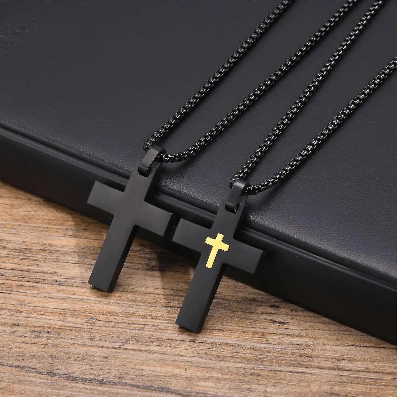 Anti Allergy Stainless Steel Double Layer Cross Pendant Necklace for Men Boy Birthday Christmas Gifts,Box Chain 50/55/60cm