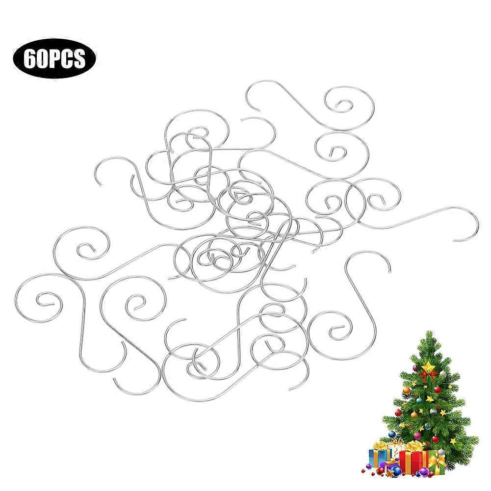 60pcs Mini Multi Purpose Metal S Shape Hooks Christmas Tree Holder Decoration(Silver )