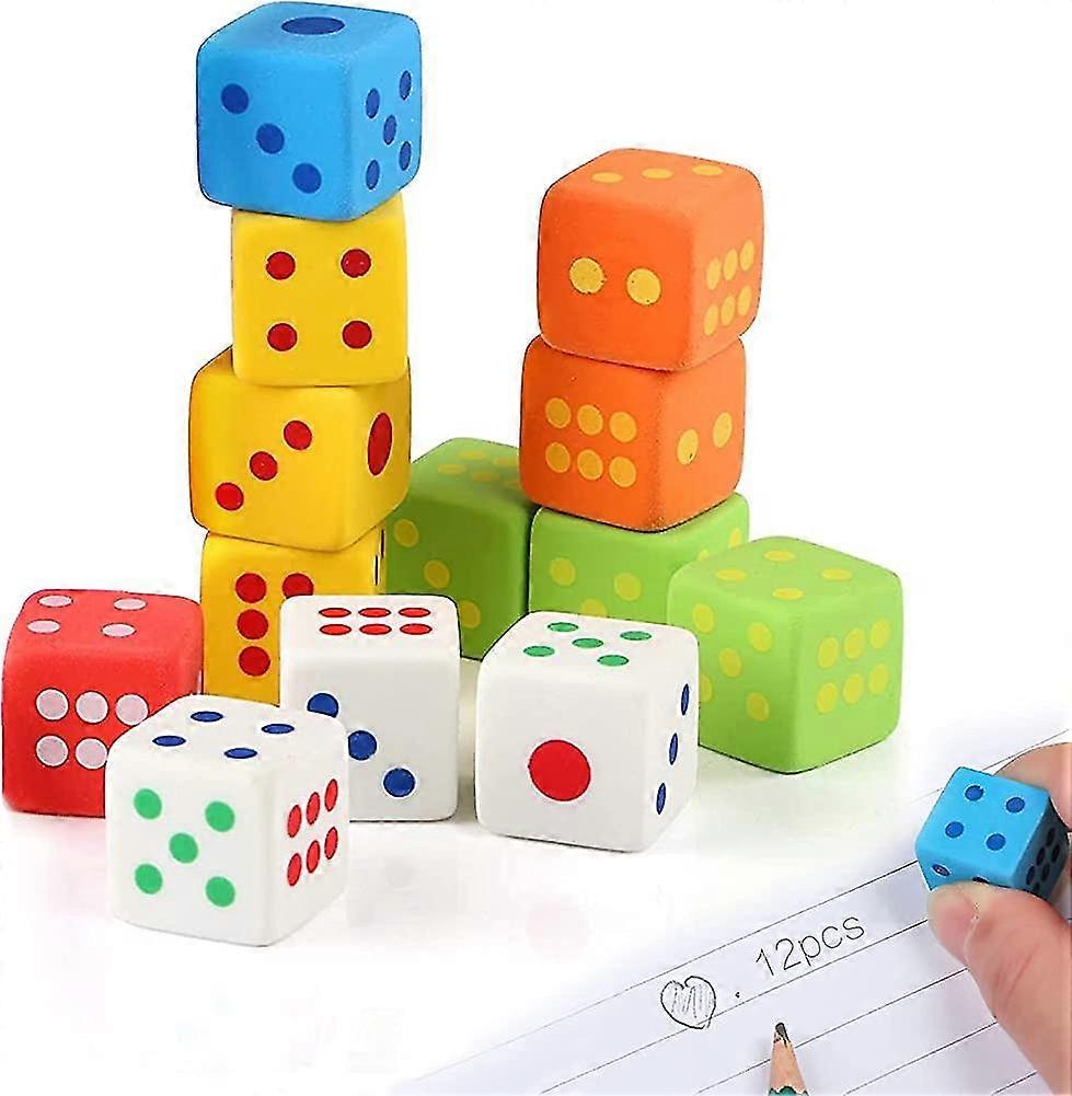Dice Eraser, 12 Pieces Kids Erasers Colorful Erasers Dice Shape Erasers Mini