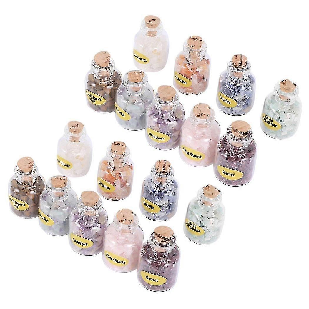 2 Box Of 9 Bottles Mini Natural Semiprecious Gem Stone Chip Crystal Healing Tumbled Reiki Wicca Tra