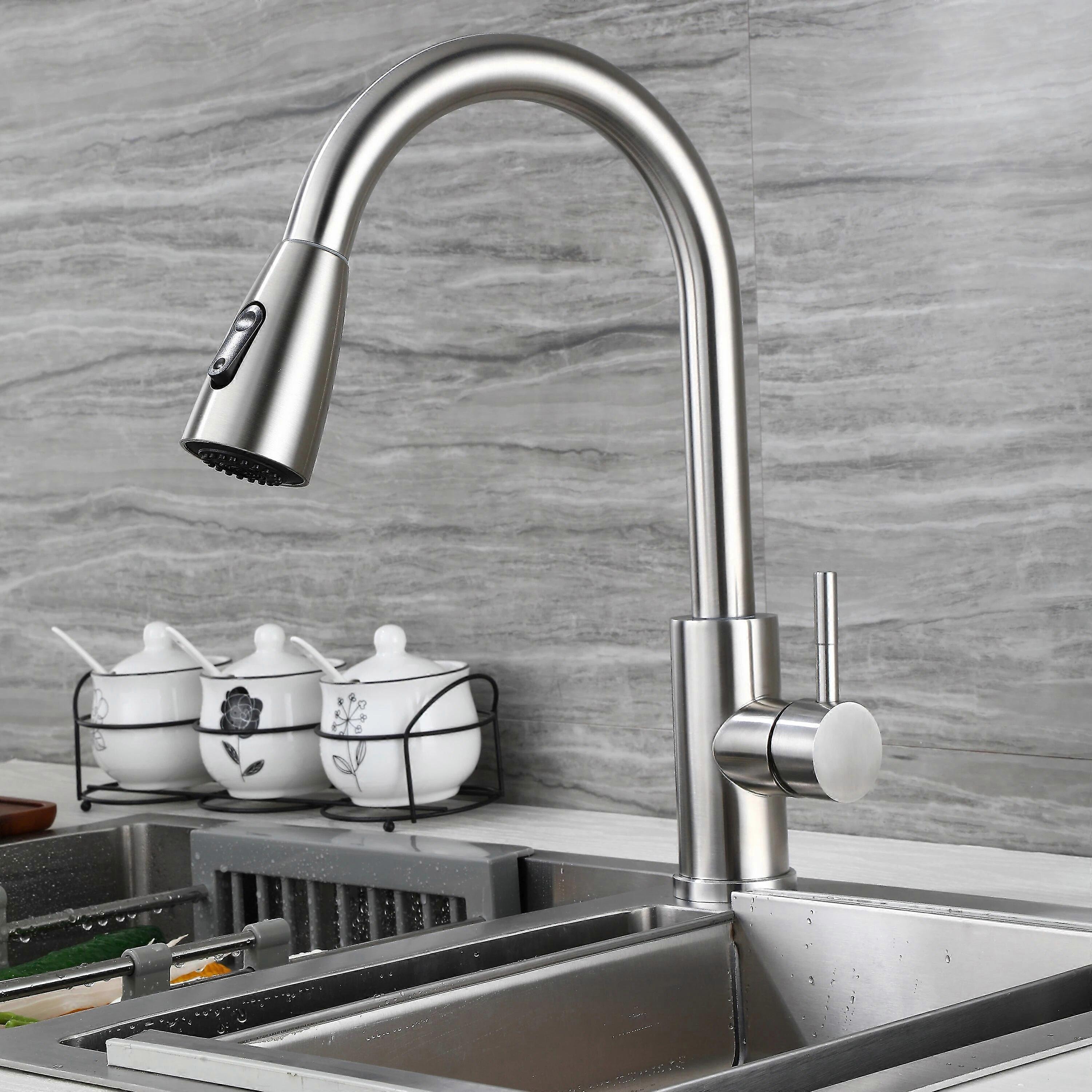 Exquisite Single Hole Pull Out Kitchen Faucet Two Function Single Handle Mixer Deck Mounted Tap