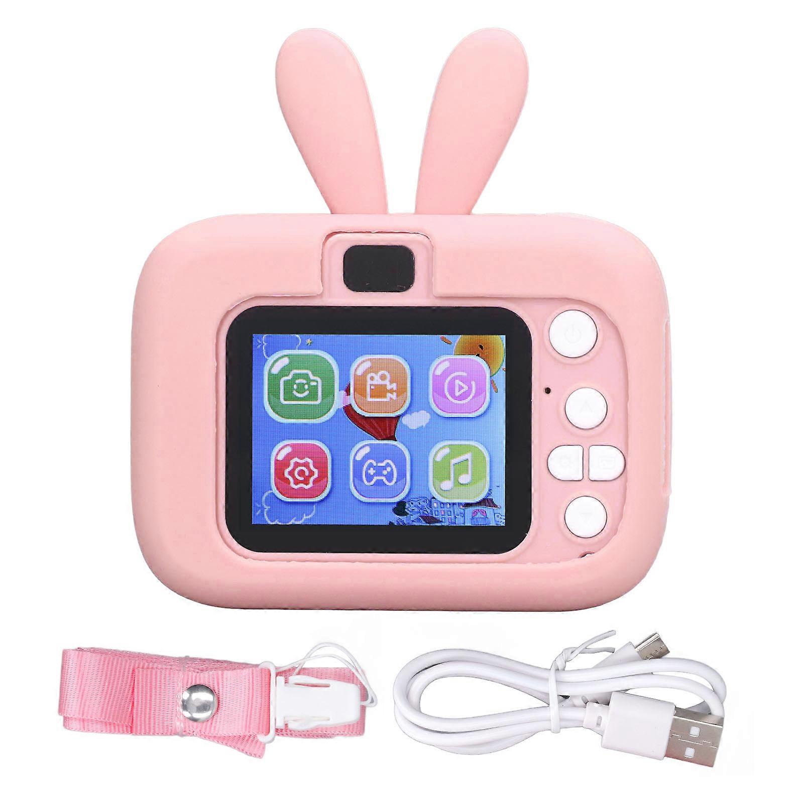 كاميرا اطفال ديجيتال 20MP طفل سيلفي لعبة طفل عيد ميلاد عيد ميلاد هدية أرنب الشكل 2in الوردي