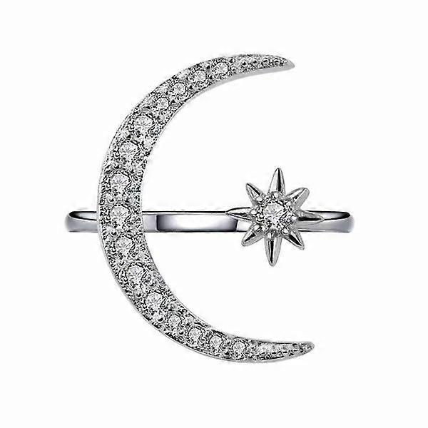 s925 Silver Crescent Moon Star Rings