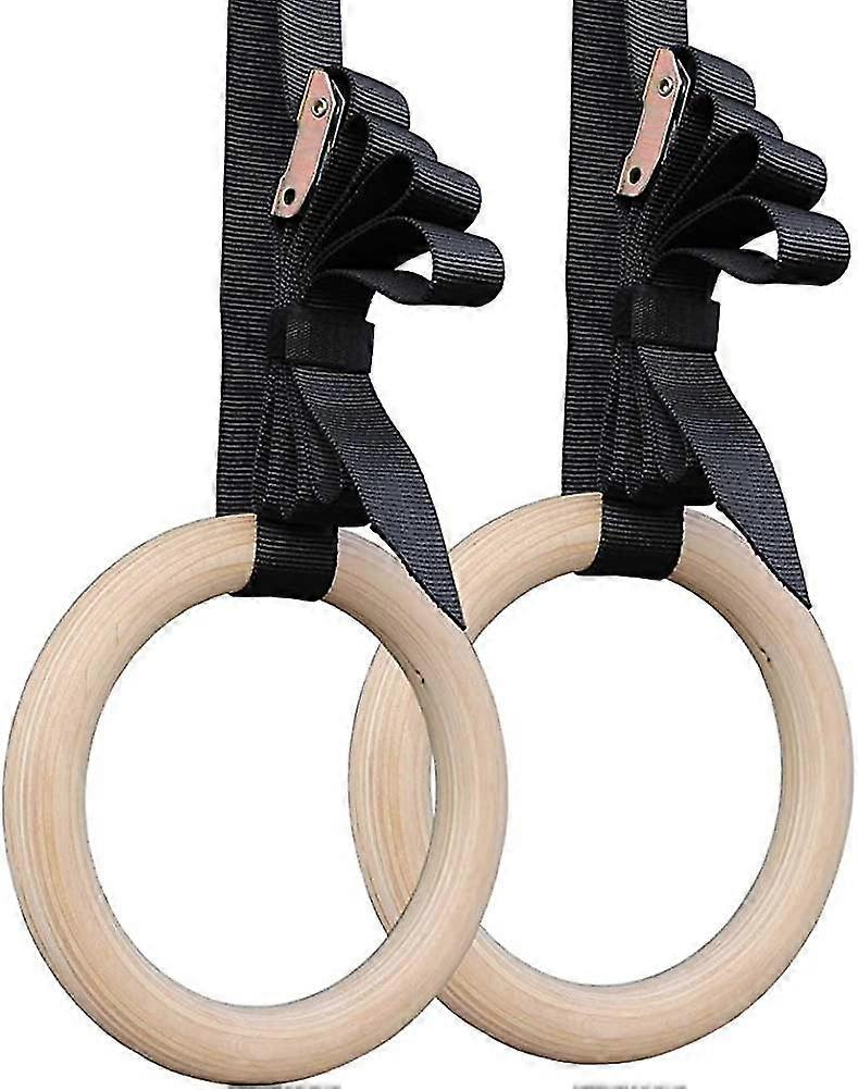 Wood Gymnastic Rings With Adjustable Straps For Cross-training Workouts Gymnastics And Conditioning
