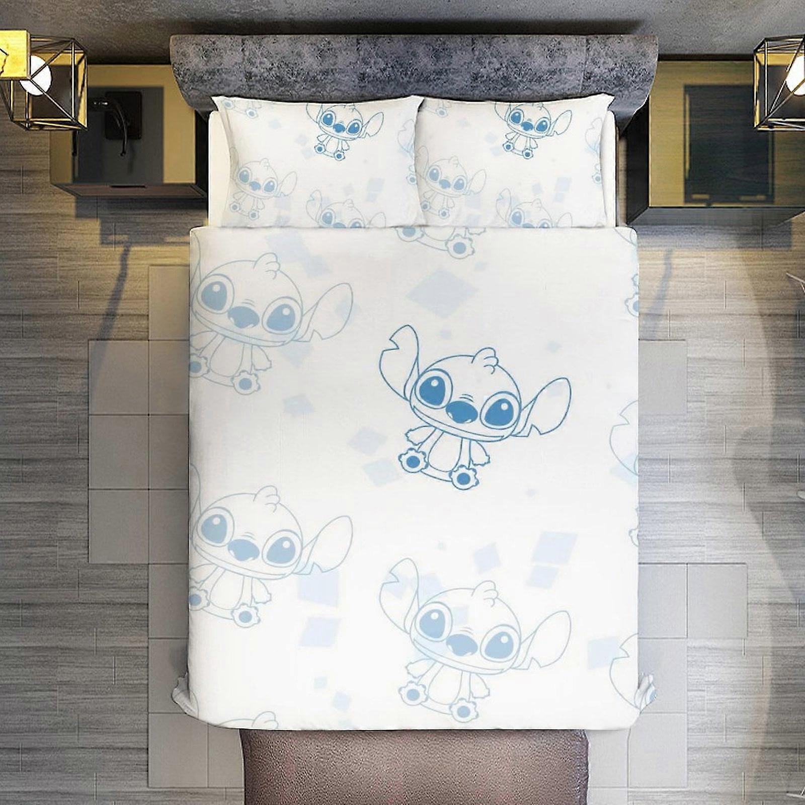 v3712 Lençóis de Cama Cute Stitch 3 Peças Conjunto de Capa de Edredom Tamanho Completo Super Macio Resistente ao Desbotamento Microfibra 1 Capa com Zíper e 2 Fronhas,Ea