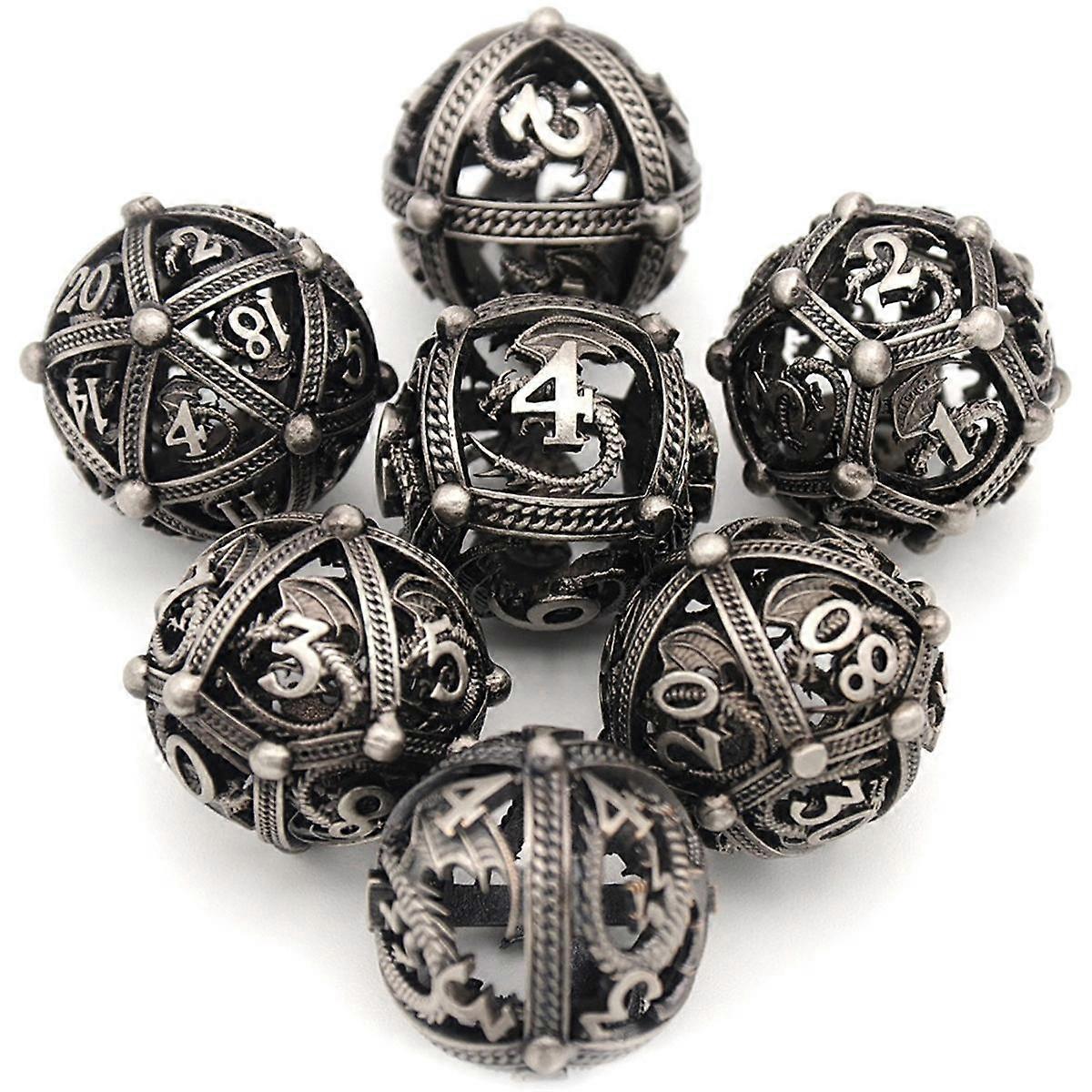 Metal Dice, 7 PCS Heavy Solid Metallic Dragon Dice Set for Dungeons and Dragon Tabletop Game A