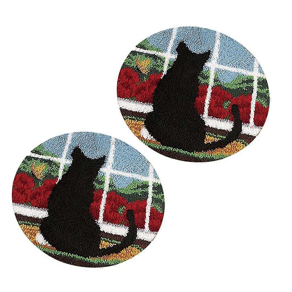 2 Sets Cat Animal Pattern Latch Hook Rug Kits with Tools DIY Home Ornaments