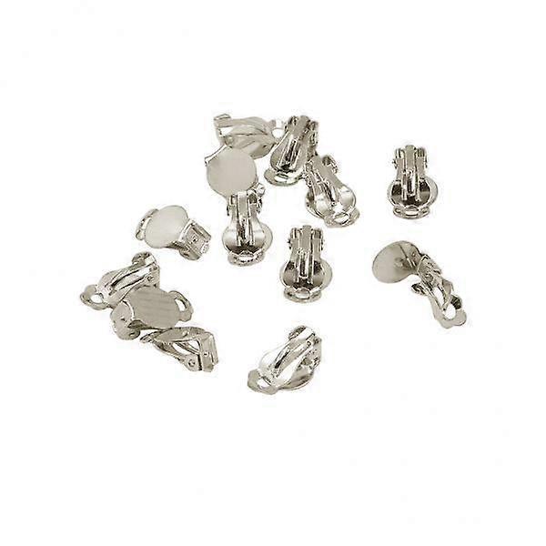 4x12Pieces Clip-On Glue on Blank Pad Earrings Findings DIY Making Silver