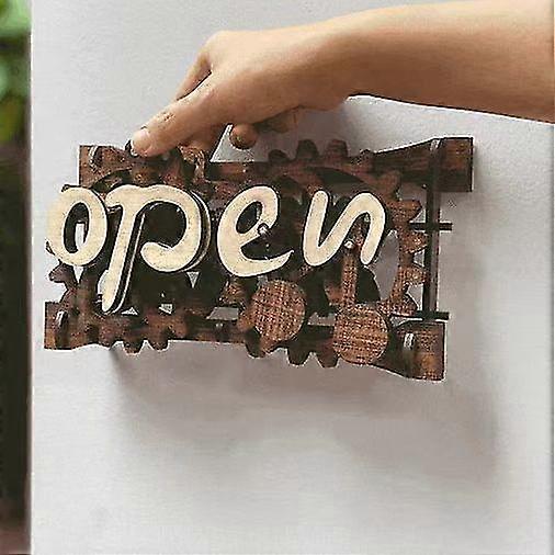 Revolutionary Open-Closed Sign Board, Wooden Gear Mechanism Convertible Open Closed Sign(1 Pcs, Brown)