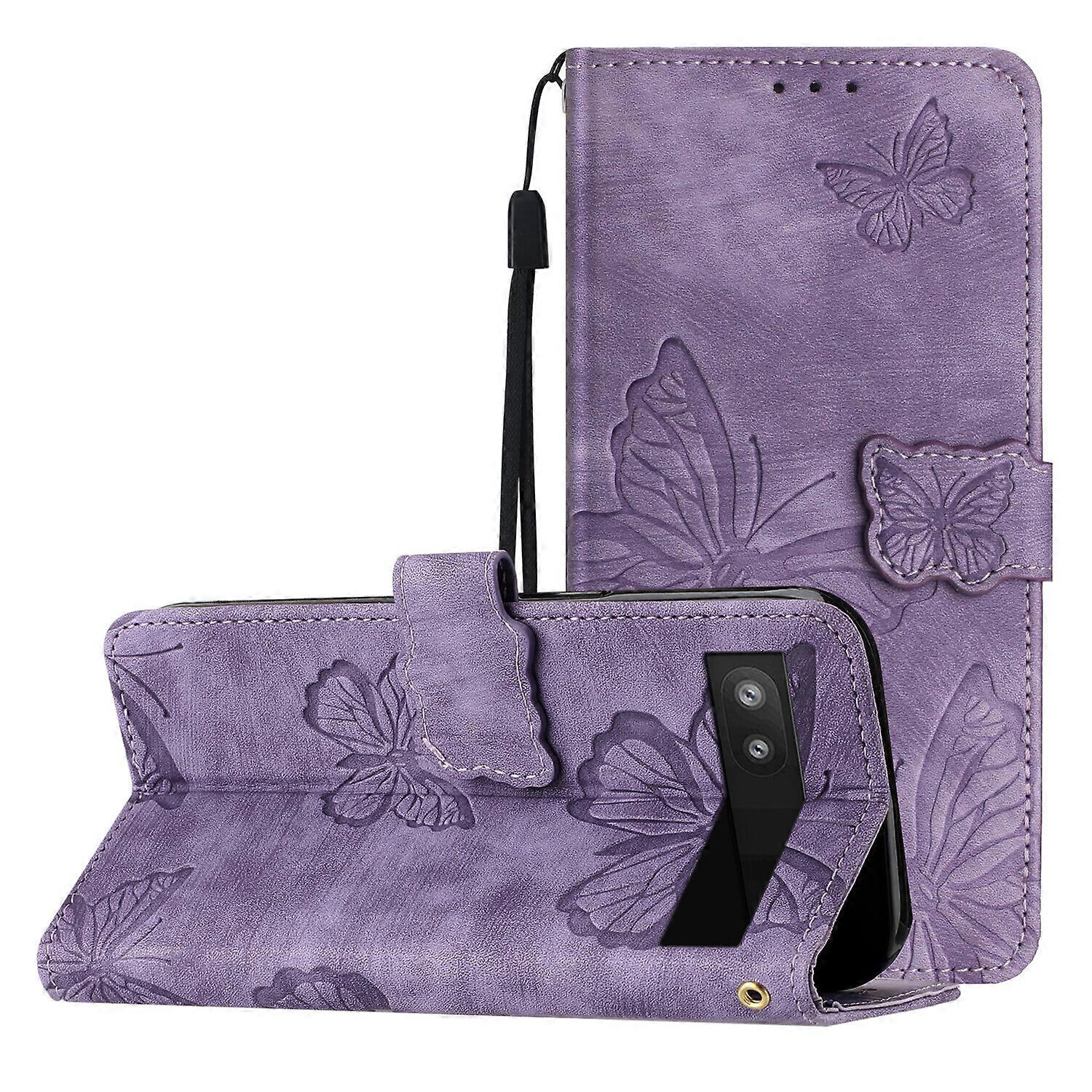 Compatible with Google Pixel 7A Embossed Butterfly Case with Wallet and Kickstand Cover