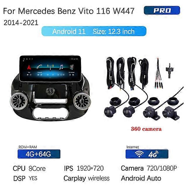 per Mercedes Benz Vito W447 116 2014-2021 Lettore multimediale per auto GPS Navigazione Radio Android 11 8Core 6 + 128GB Carplay 360 fotocamera