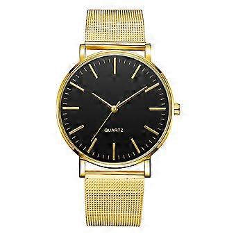 fashionabla män man kvarts klocka armbandsur (guldnål med guld skal och svart ansikte)
