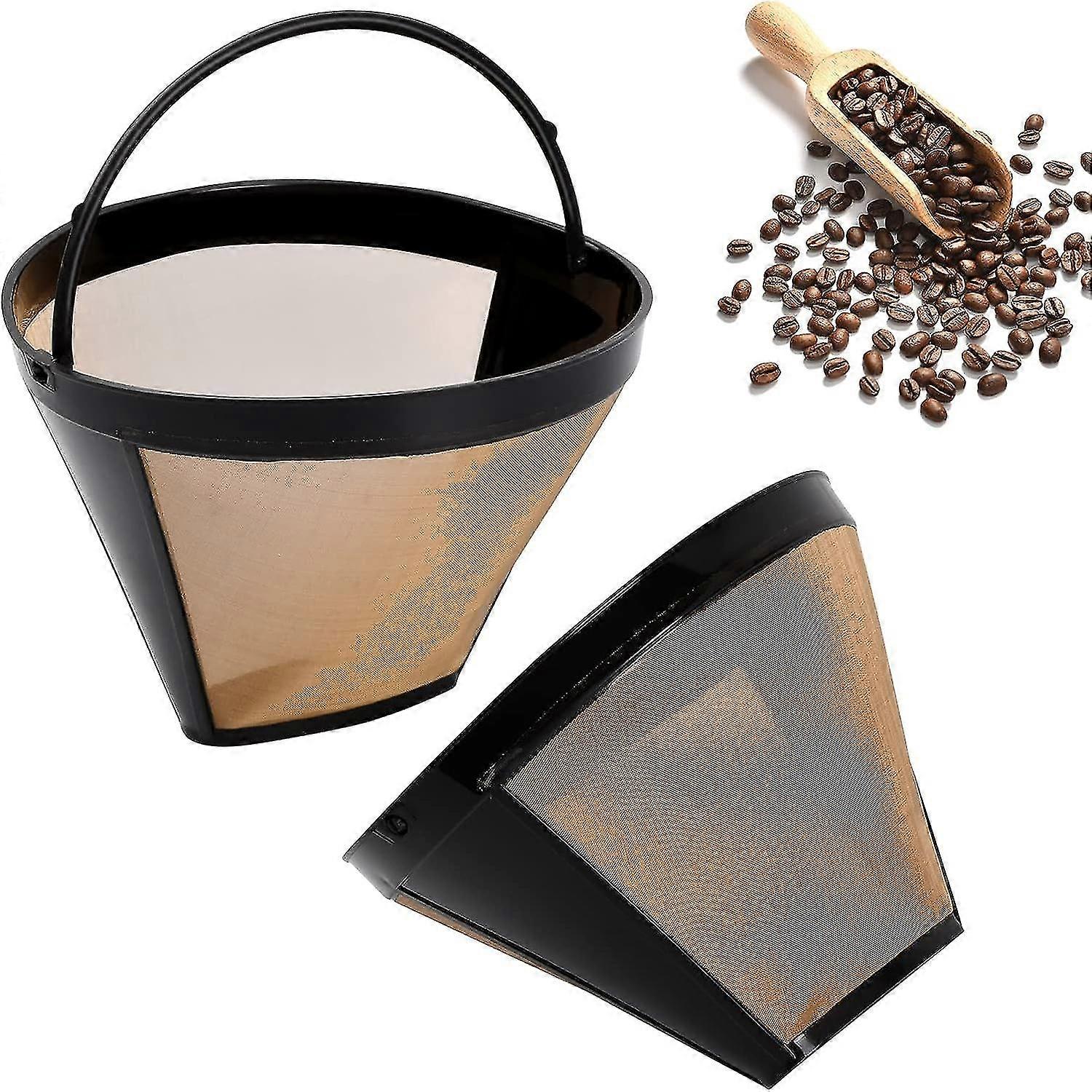 2pcs Coffee Filter, Universal Permanent Coffee Filter, Gold Tone Filter With Handle-WG