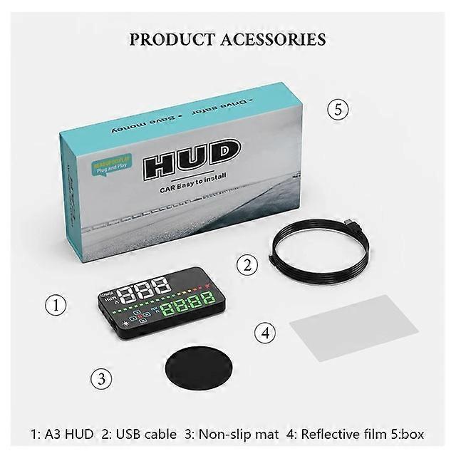 2023 A3 Car GPS HUD Auto Projector Speedometer Head Up Display Vehicle Speed Detector Voltage Driving Direction Safety Alarm