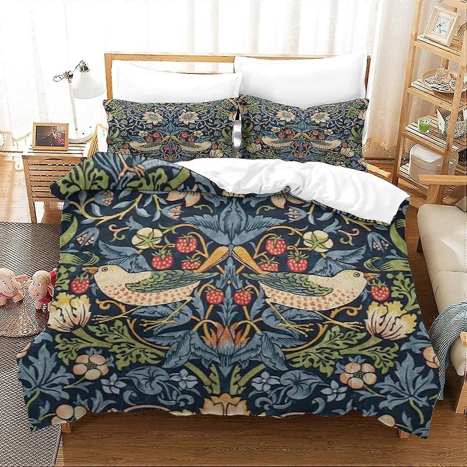 o4808 Draps de lit William Morris Impression 3D Housse de couette Ensemble de literie Impression unique Ensemble de literie Motif de fleur douce Floral Aquarelle Léger