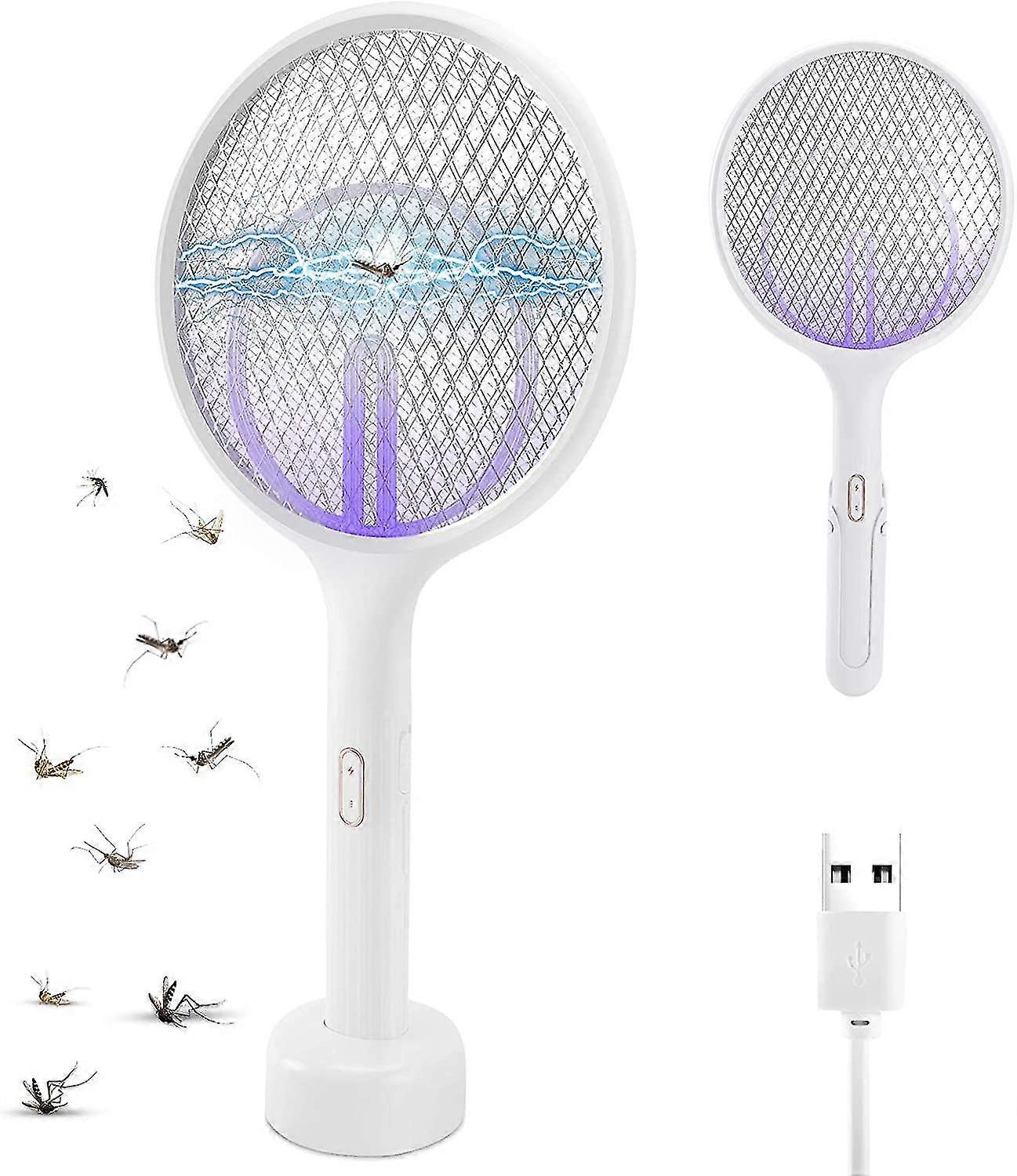 Electric Fly Swatter Racket 1 Pack, 3 In 1 Mosquito Zapper Killer Lamp Racquet, Usb Rechargeable Fly Zapper Indoor Killer For Home And Outdoor Power