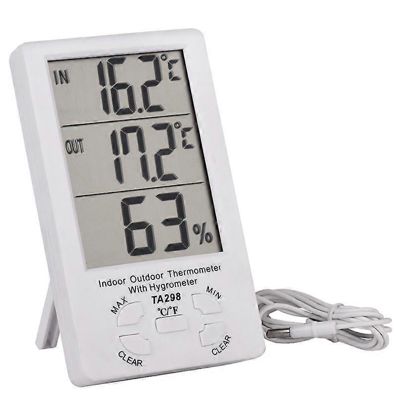 LCD Digital Electronic Indoor Outdoor Desktop Thermometer with Hygrometer Temperature Humidity Meter External Probe Sensor Cable