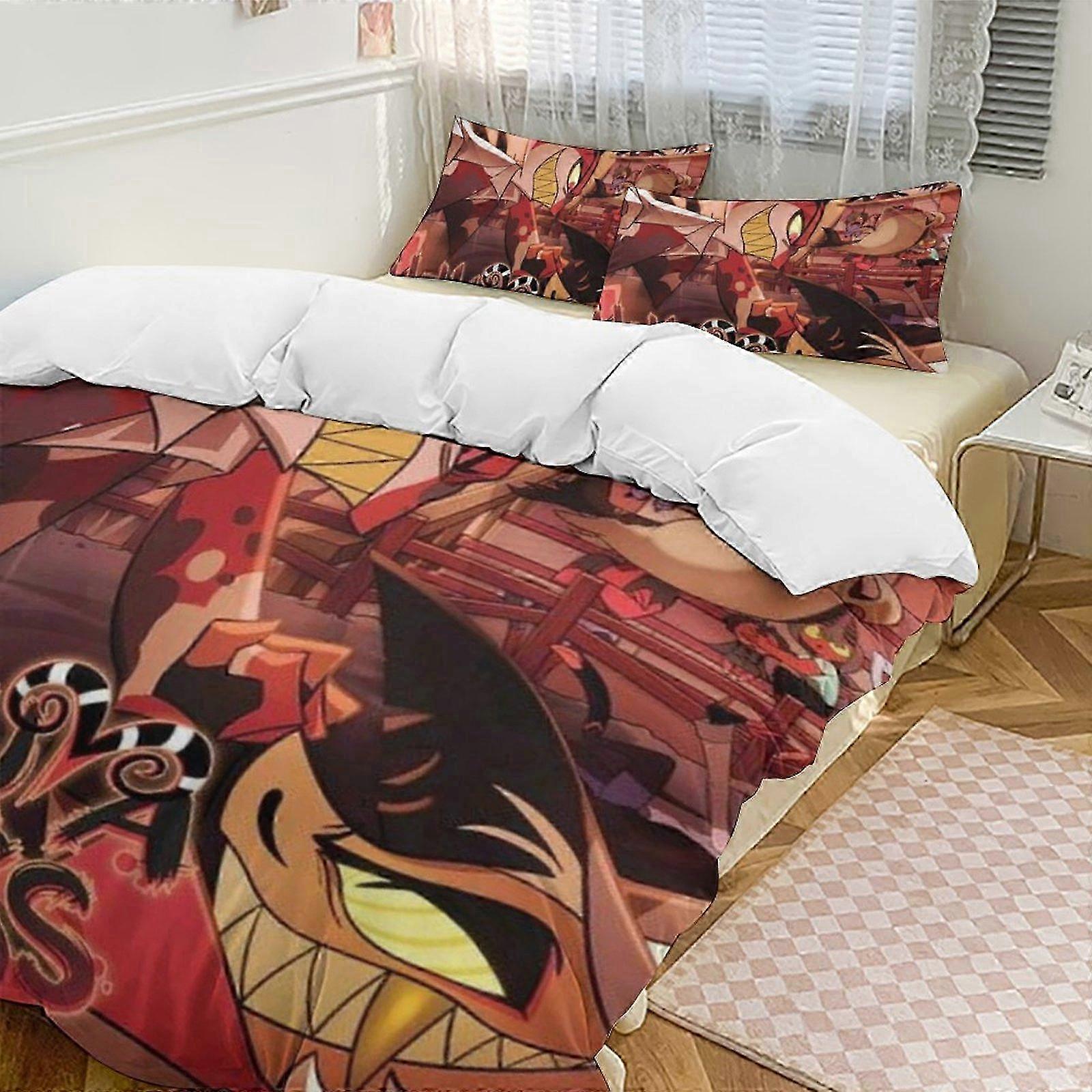 o917 Lençóis Hazbin Hotel Down Capa de Edredão Microfibra Conjunto de Cama, (1 Capa de Edredão e 2 Fronhas) Lençóis fg917