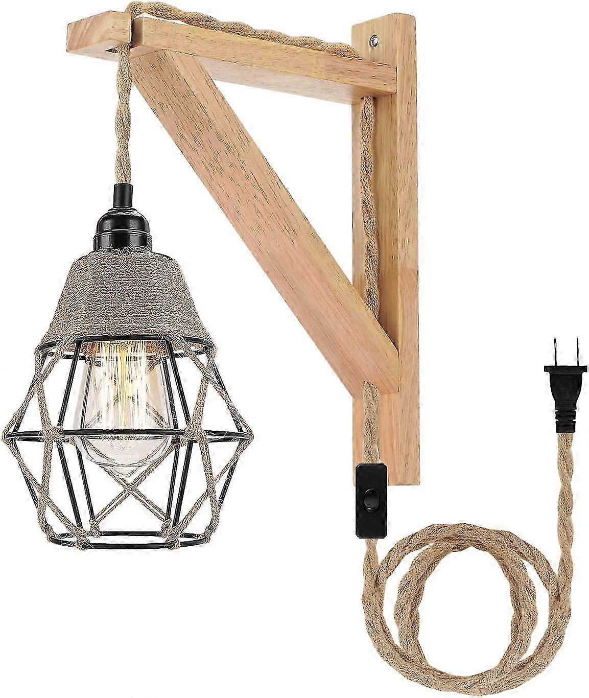 Wall Lamp with Plug in Cord - Plug in Wall Sconces, Farmhouse Hanging Lamps That Plug into Wall Outlet, Rustic Wall Mount Lamp with Wood Shelf Bracket